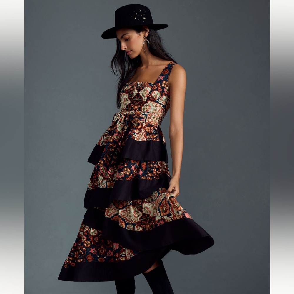 Anthropologie Square Neck Tiered Midi Dress